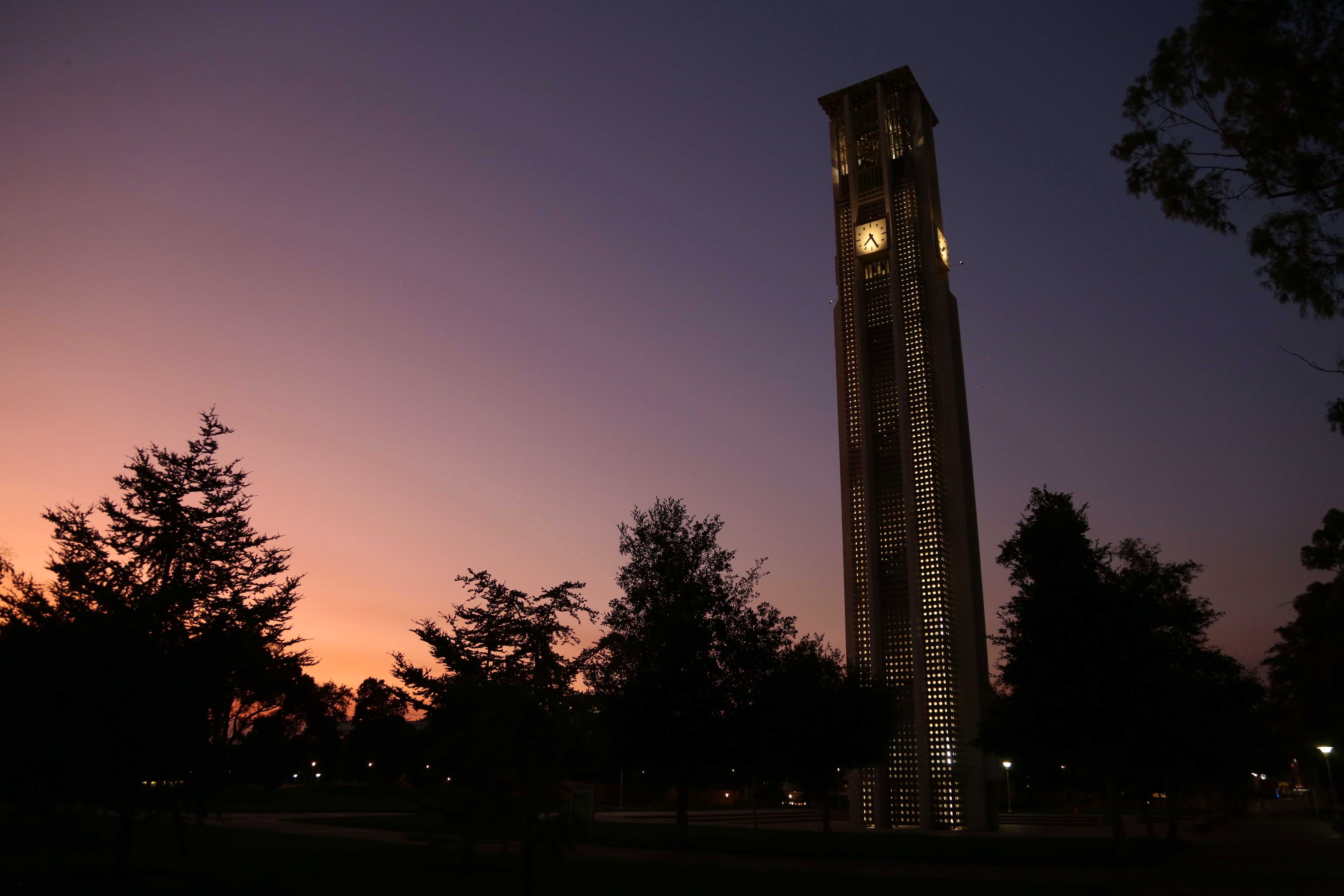 UCR bell tower at dusk